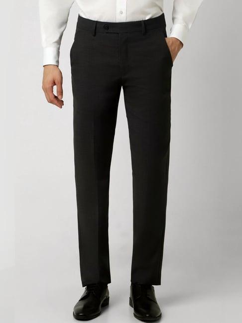 van heusen black cotton slim fit texture trousers