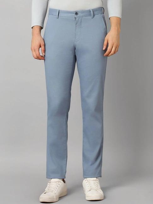 louis philippe blue cotton slim fit trousers