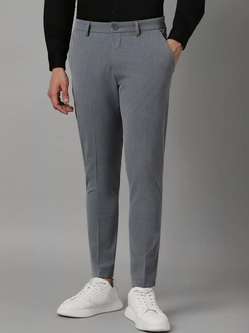 louis philippe grey slim fit texture trousers