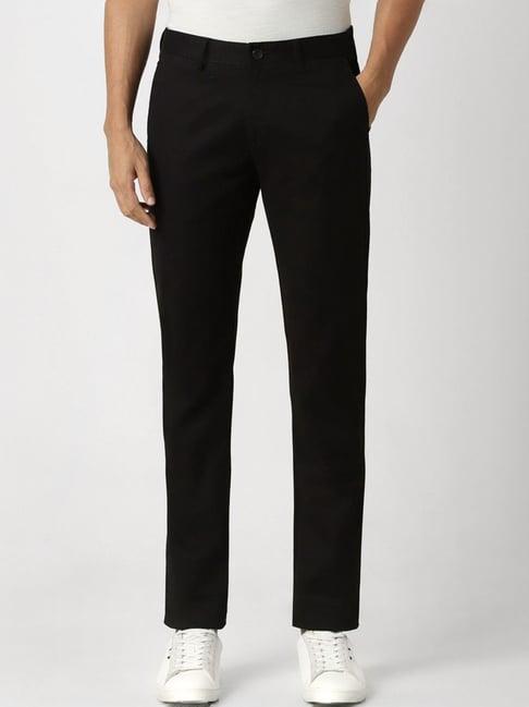 peter england black cotton slim fit trousers