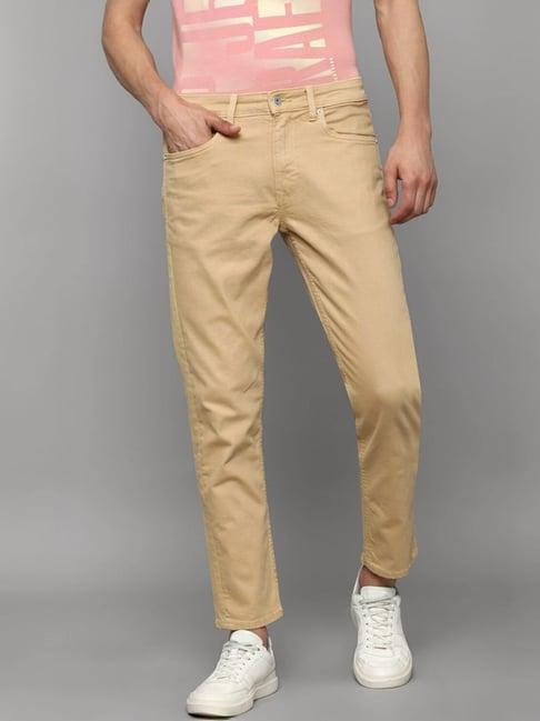 louis philippe beige cotton slim fit jeans