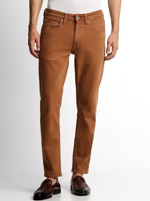 louis philippe brown cotton slim fit jeans