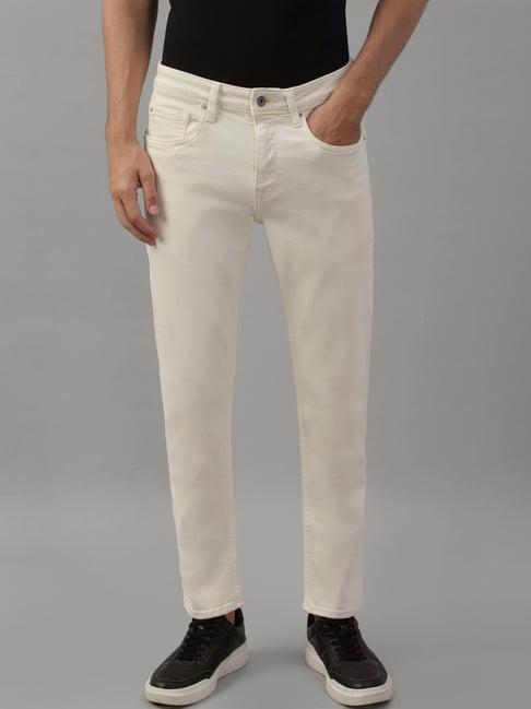 louis philippe cream cotton slim fit jeans