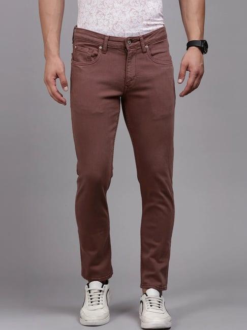 louis philippe brown cotton slim fit jeans