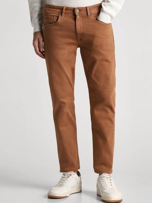 louis philippe brown cotton slim fit jeans