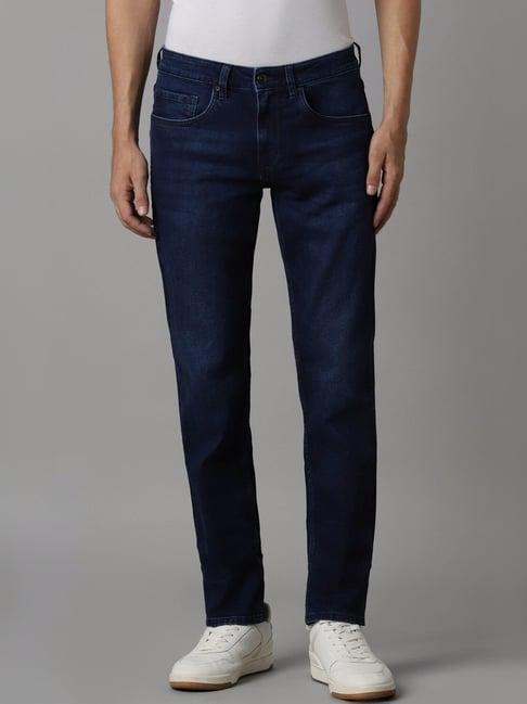 louis philippe navy cotton slim fit jeans