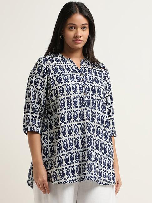 diza by westside indigo leaf ikat design straight kurti