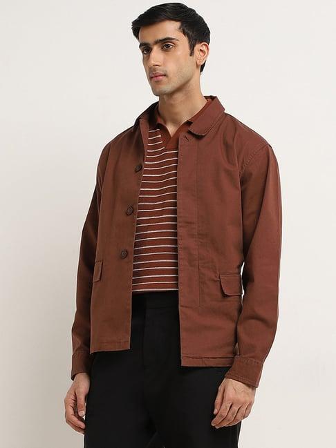 ascot by westside dark brown relaxed-fit cotton blend jacket