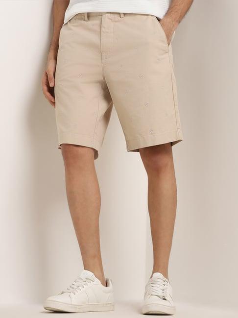 wes casuals by westside beige relaxed-fit mid-rise cotton shorts