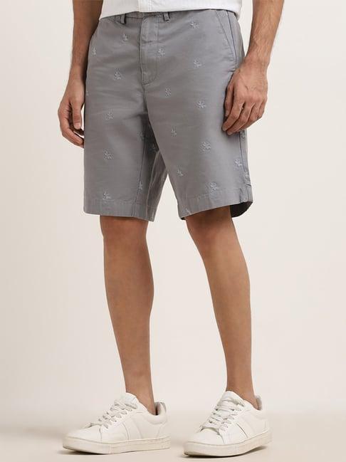 wes casuals by westside grey relaxed-fit mid-rise cotton shorts