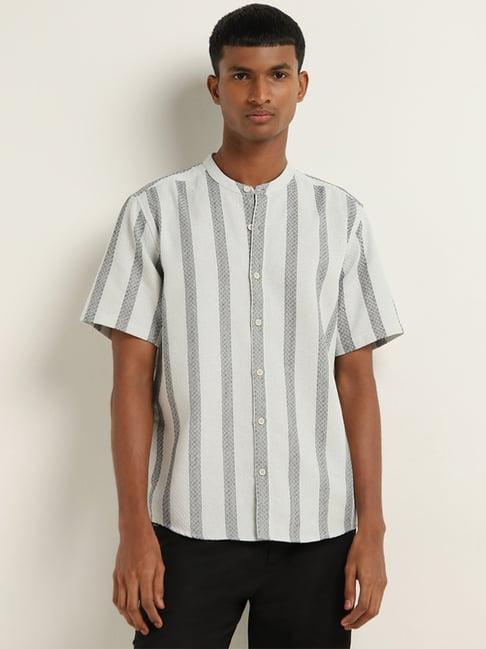 eta by westside grey striped design resort-fit cotton shirt