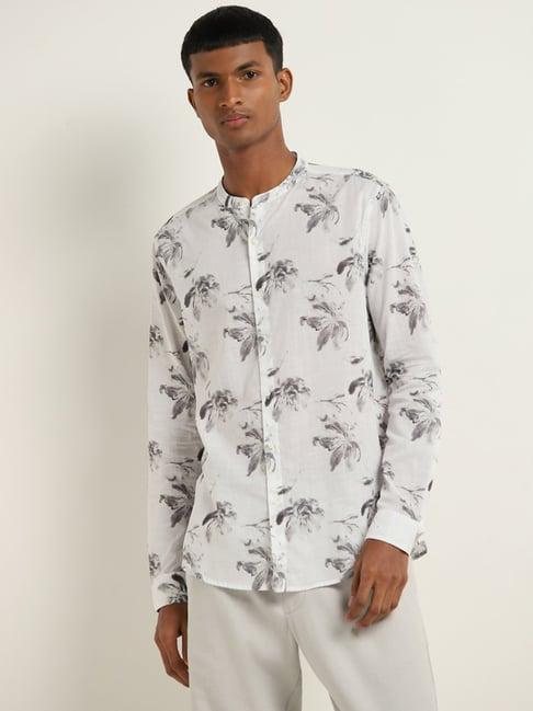 eta by westside white floral printed resort-fit cotton shirt