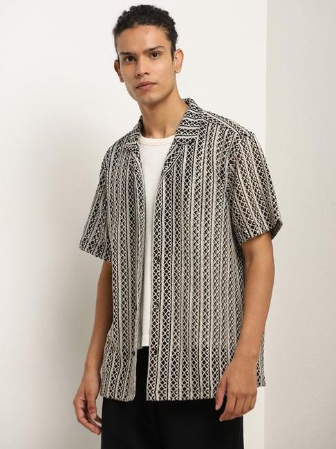 eta by westside black textured crochet relaxed-fit cotton shirt