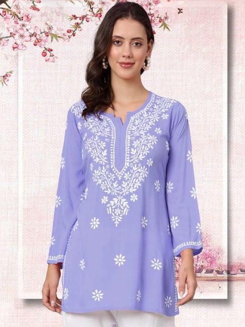 paramount chikan mauve hand embroidered chikankari straight kurti