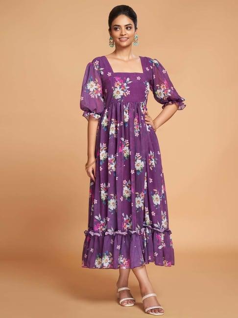 odette purple printed maxi dress