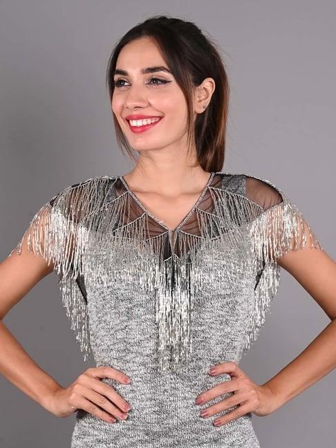 odette silver embellished fancy short cape