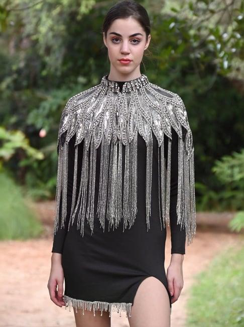 odette grey embellished fancy cape