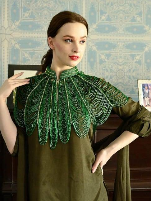 odette green embellished fancy short cape