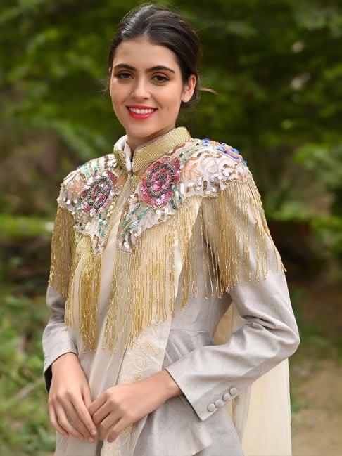 odette multicolored embellished fancy cape