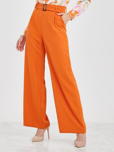 styli orange flared fit high rise trousers