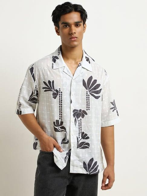 nuon by westside off-white floral printed relaxed-fit shirt