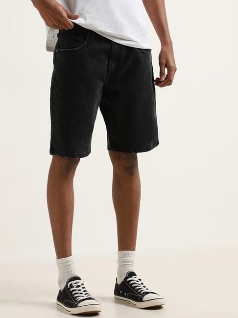 nuon by westside charcoal relaxed-fit mid-rise denim shorts