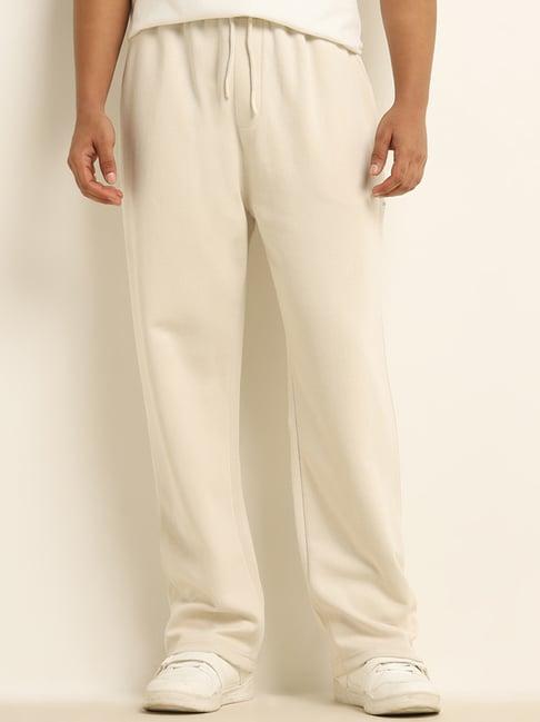 studiofit by westside beige relaxed-fit cotton blend track pants