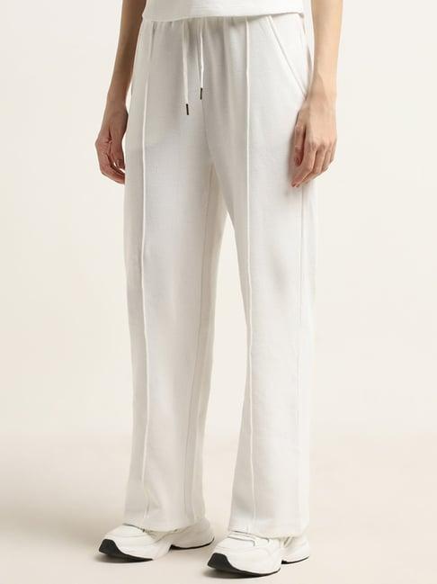 studiofit by westside off-white textured high-rise cotton track pants