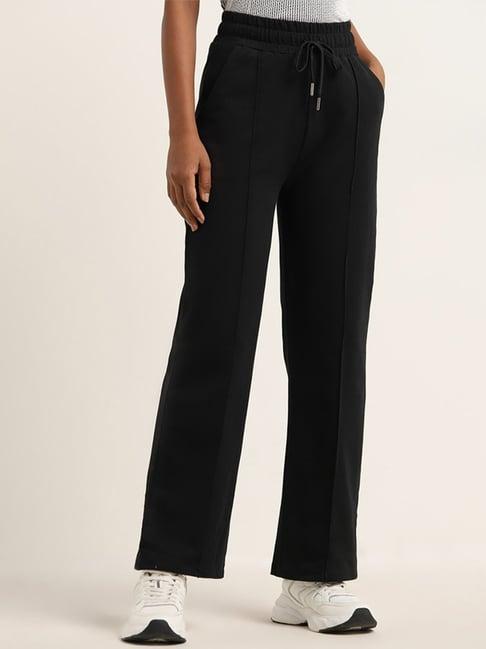 studiofit by westside black solid mid-rise cotton blend track pants