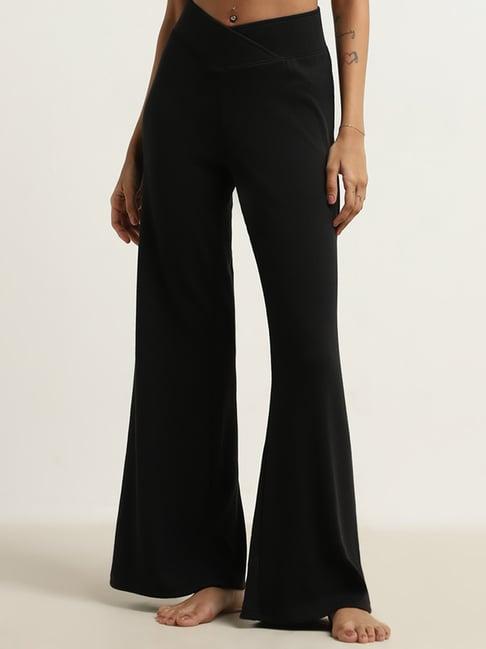 superstar by westside black criss-cross waist high-rise pants