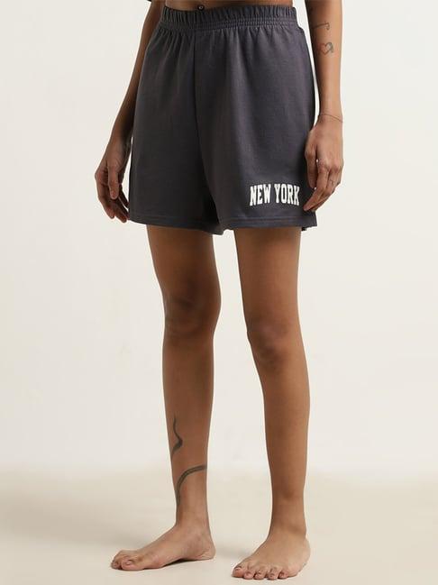 superstar by westside grey text printed high-rise cotton shorts