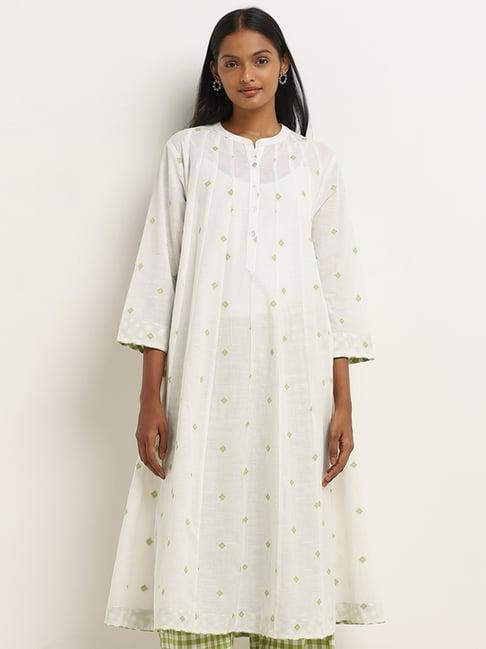 utsa by westside green geometrical design a-line cotton kurta