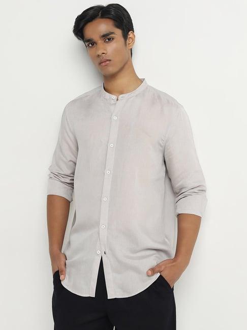 eta by westside light grey solid resort-fit shirt