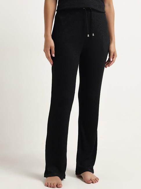 wunderlove by westside black ribbed textured mid-rise pants