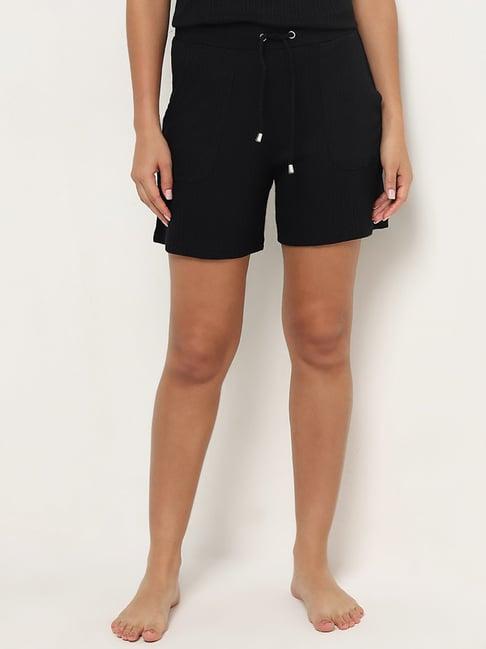 wunderlove by westside black ribbed textured high-rise shorts