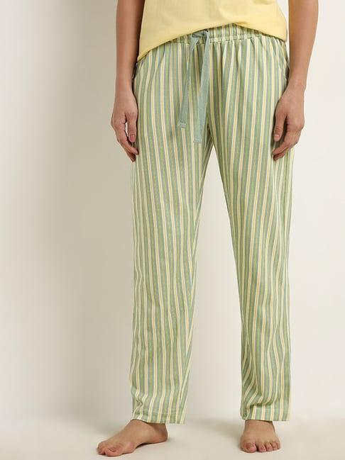 wunderlove by westside yellow striped mid-rise cotton pyjamas