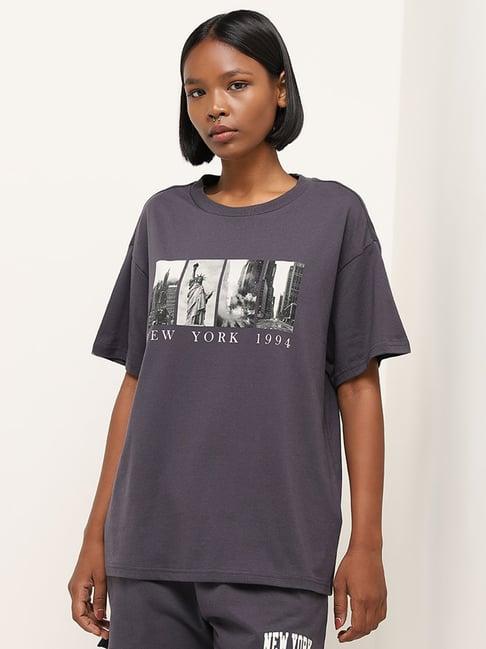 superstar by westside dark grey cityscape oversized cotton t-shirt