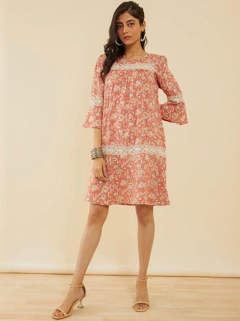 soch peach floral print a-line dress