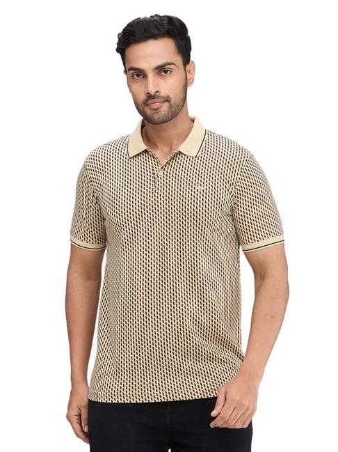 park avenue beige slim fit printed polo t-shirt