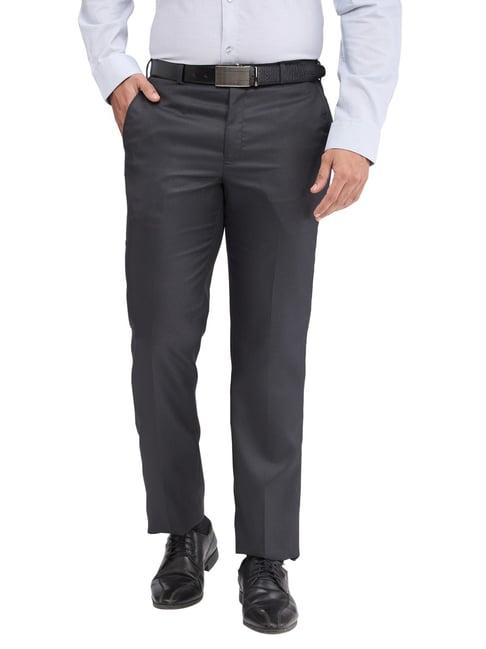 park avenue grey regular fit texture trousers