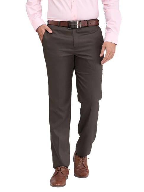 park avenue brown regular fit texture trousers