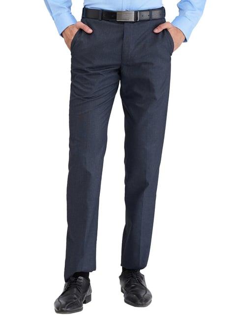 park avenue blue regular fit texture trousers