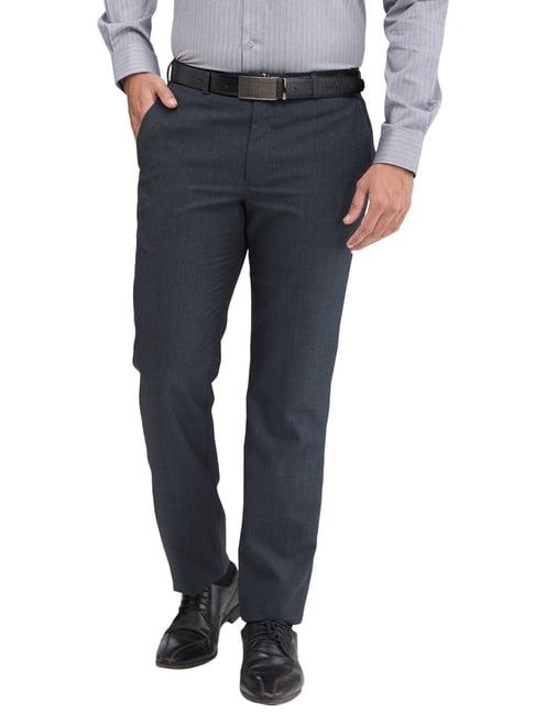 park avenue blue regular fit texture trousers