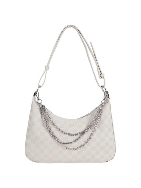 kazo off white textured shoulder handbag