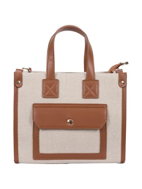 kazo brown color block tote handbag