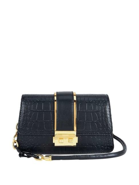 kazo black textured sling handbag