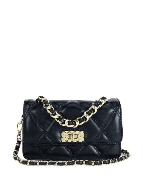 kazo black quilted sling handbag