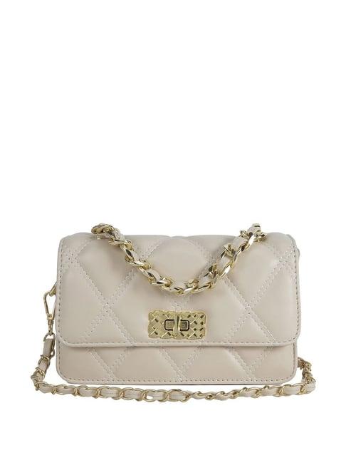 kazo off white quilted sling handbag