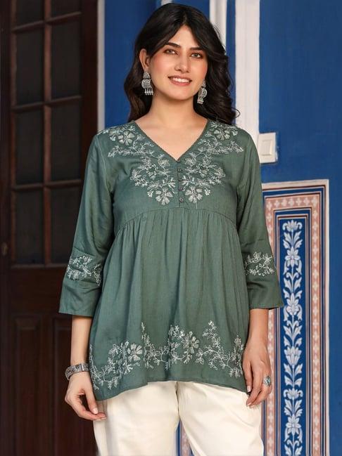 juniper green embroidered tunic