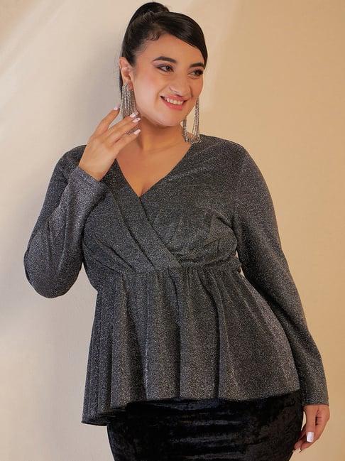 curve by kassually black textured peplum top